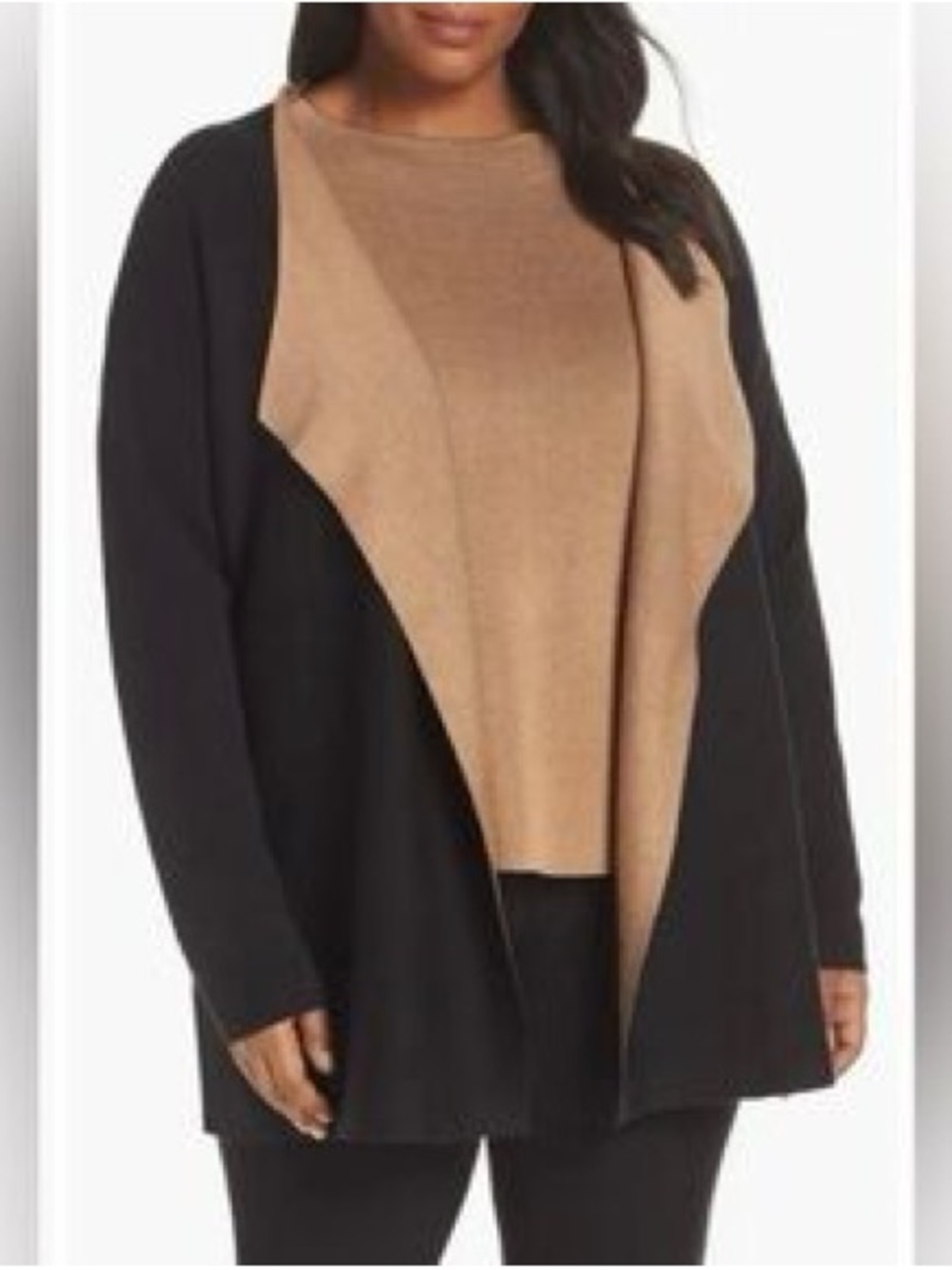 Eileen Fisher Silk Organic Cotton 3X Black Reversible Open Front Cardigan